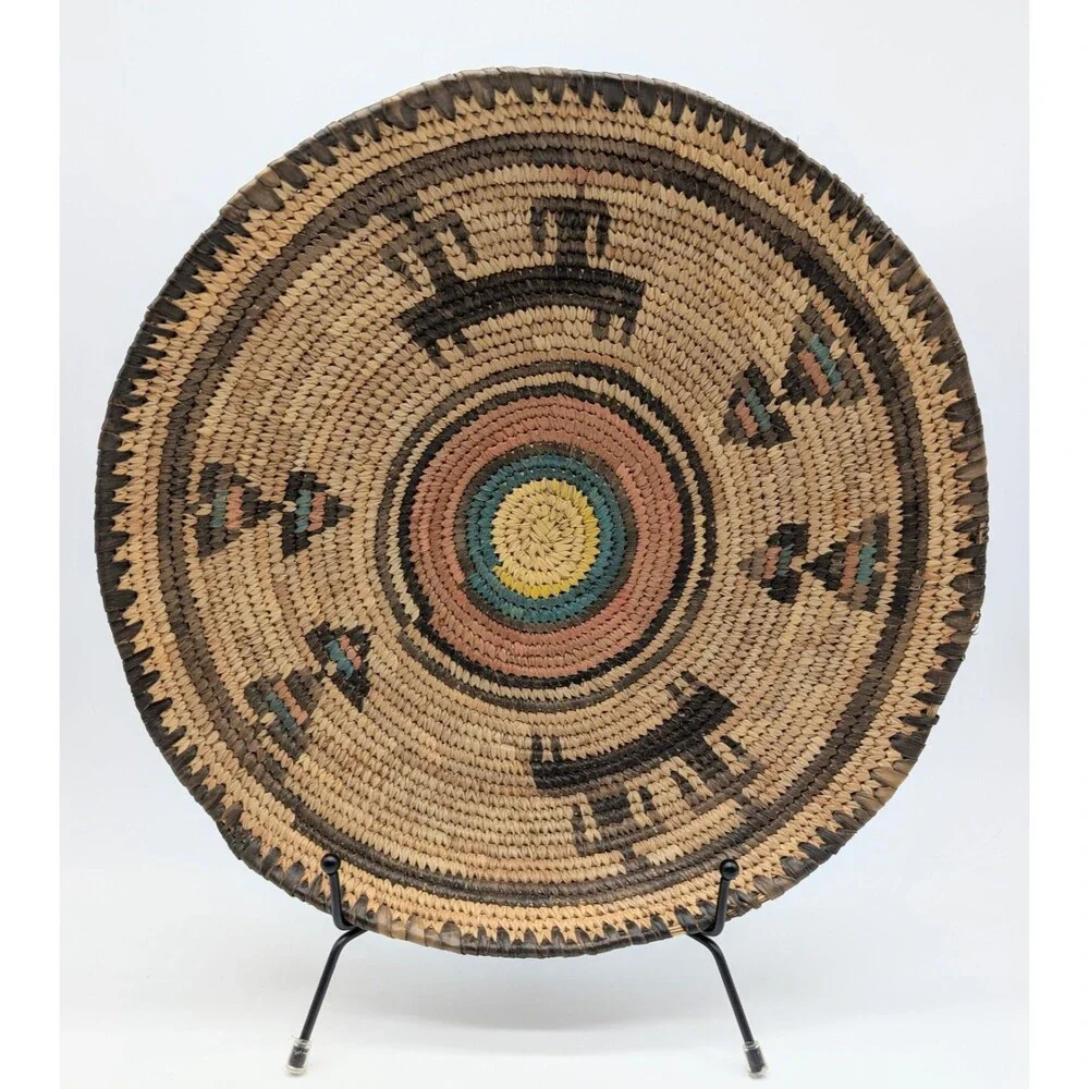 Nigerian African Hausa Hand Woven Coiled Grass Basket Grain Bowl Plate 12